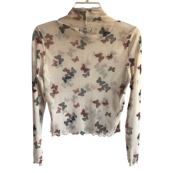 La La Land Creative Co Butterflies Cropped Mesh Top with Lettuce Hems size M - Picture 2 of 8